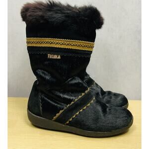 Vintage Tecnica Womens Goat Fur Boots Apres Ski Made In Italy Size 38/7.5 Black